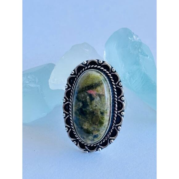 925 Silver Oval Unakite Ring - Picture 2 of 5